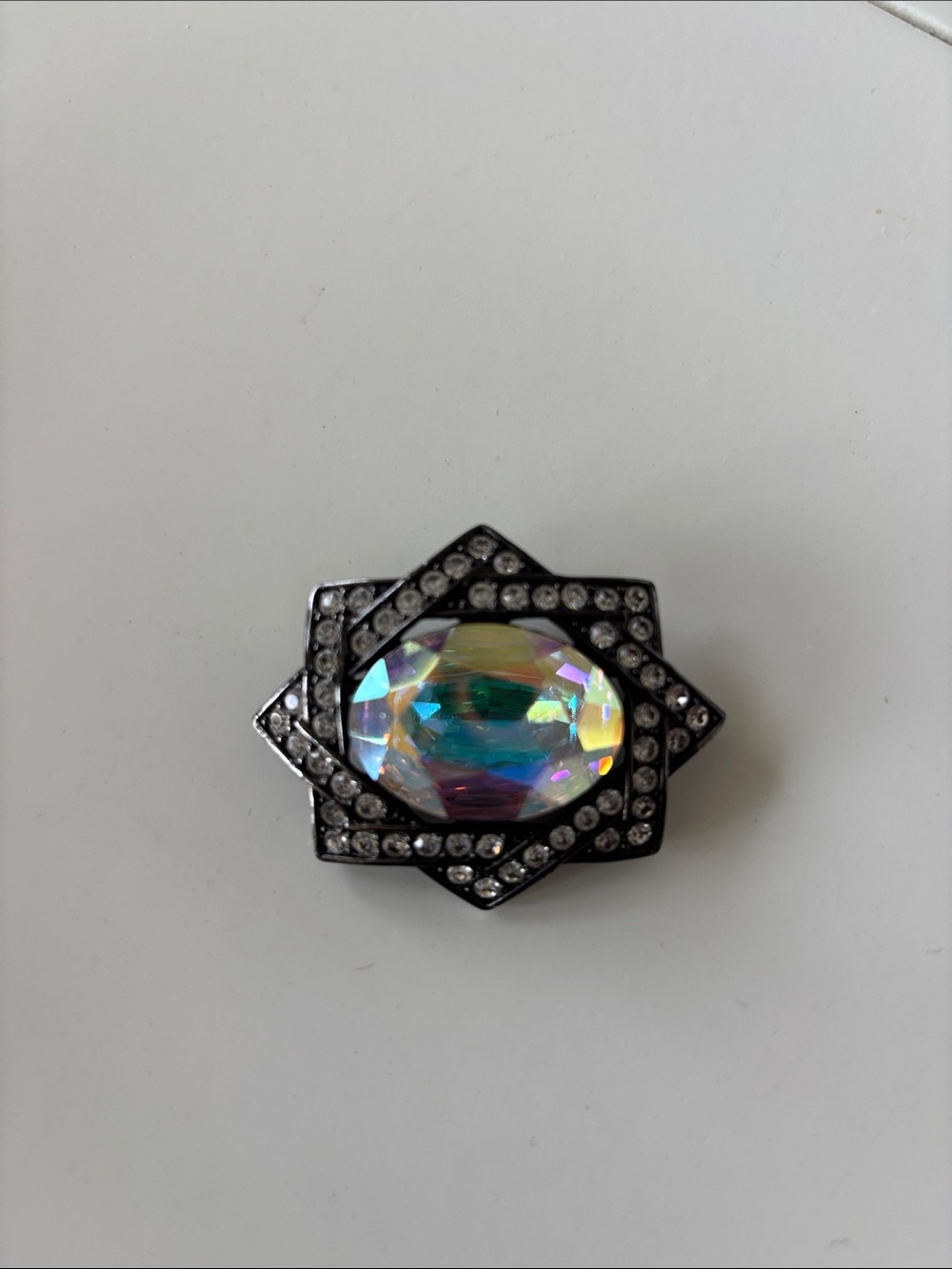 Vintage YSL Gunmetal and Crystal Aurora Borealis Brooch